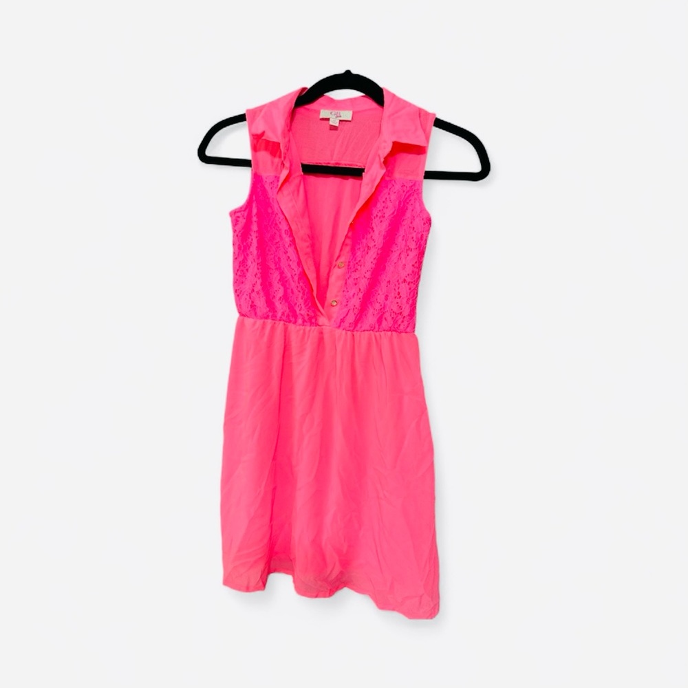 Gianni Bini Neon Pink Lace Girls Dress